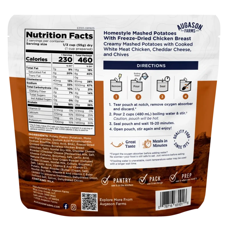 Augason Farms Outdoor Meal Homestyle Mashed Potatoes with Chicken Augason Farms Outdoor Meal Homestyle Mashed Potatoes with Chicken