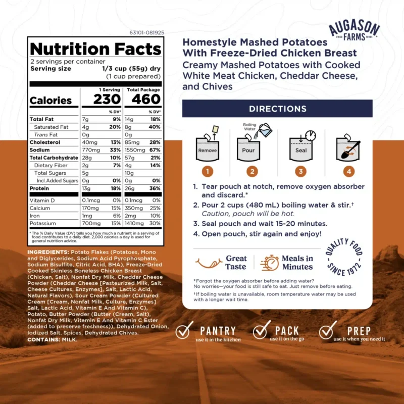 Augason Farms Outdoor Meal Homestyle Mashed Potatoes with Chicken Augason Farms Outdoor Meal Homestyle Mashed Potatoes with Chicken