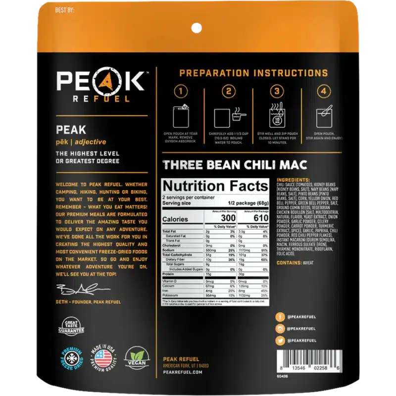 Peak Refuel Three Bean Chilli Mac1 Peak Refuel Three Bean Chili Mac