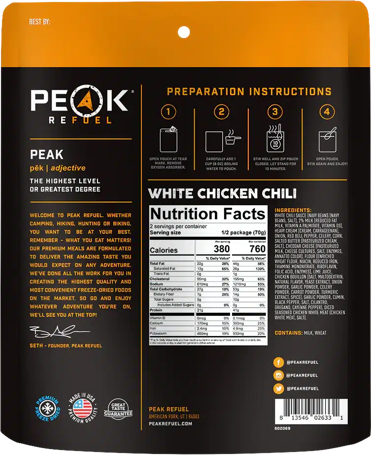 Peak Refuel White Chicken Chili Peak Refuel White Chicken Chili