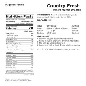 Augason Farms Country Fresh Nonfat Milk #10 Can