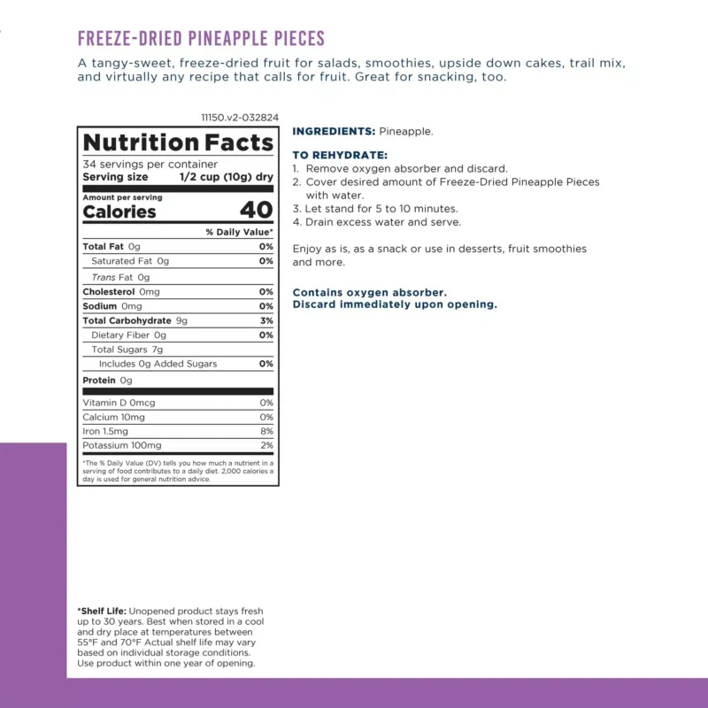 Augason Farms Freeze Dried Pineapple Pieces Augason Farms Freeze Dried Pineapple Pieces